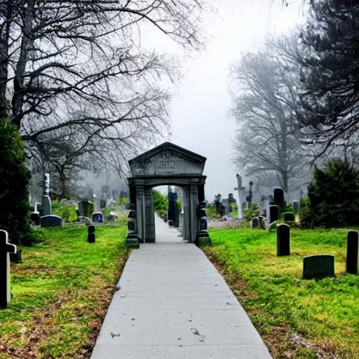 Image similar to Creepy entrance of a cemetery with a grey weather