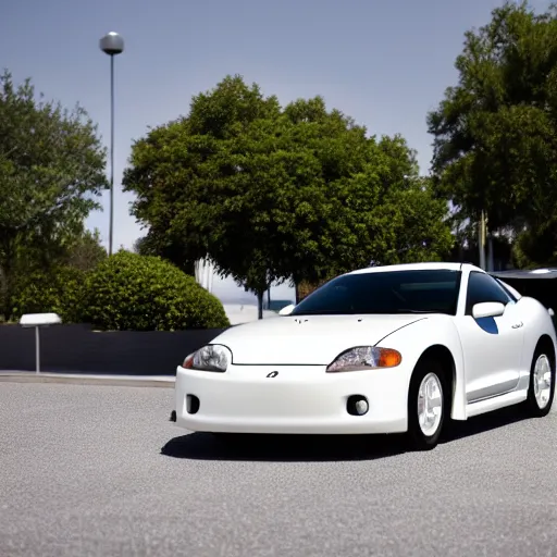 Prompt: white 2 0 0 2 mitsubishi eclipse, promotional photography, detailed, full car, shine, glow, professional, 8 k photo