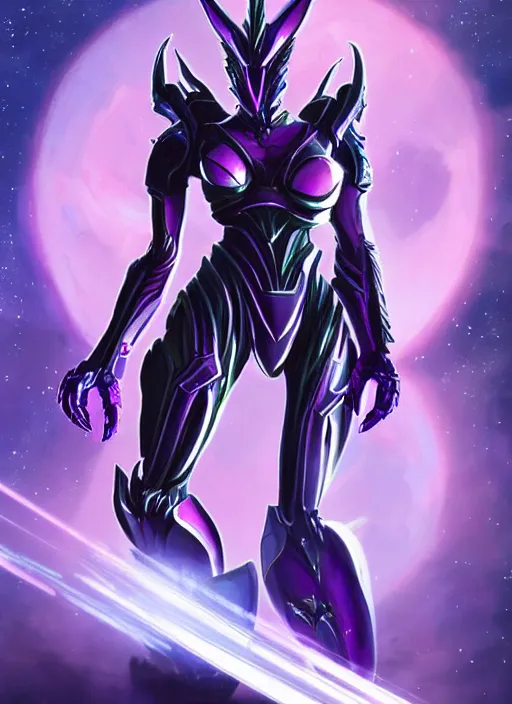 Image similar to cinematic full body, cosmic sized beautiful stunning giant robot mechan hot female dragon goddess, sharp sleek cyborg dragon head, sharp metal ears, smooth purple eyes, smooth fuschia skin, smooth silver armor, nebula, epic proportions, epic scale, macro furry, furry art, dragon art, goddess art, giantess art, warframe, warframe fanart, furaffinity, octane