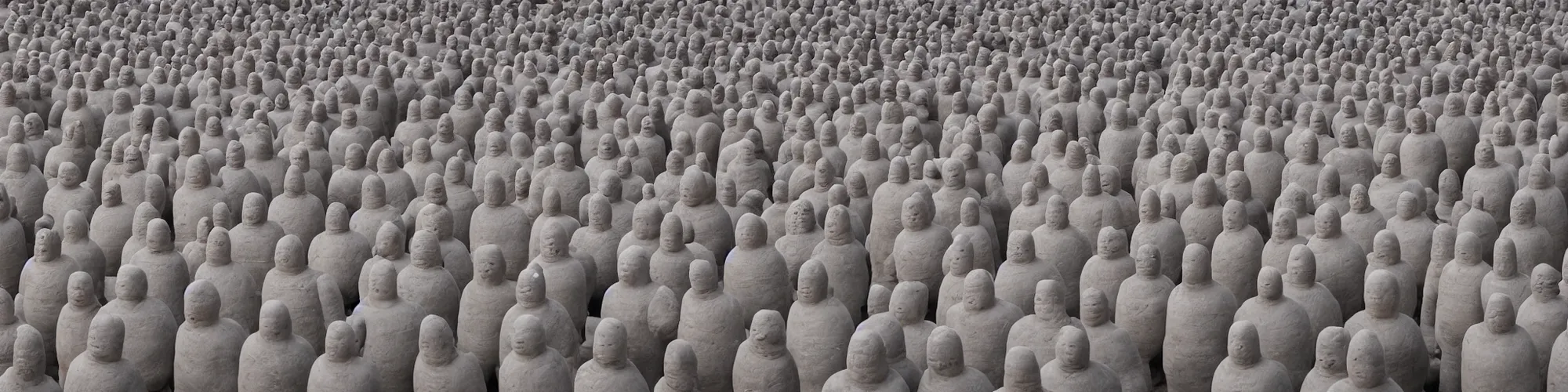 Image similar to hundreds of humans. A sea of humans. interconnected flesh. Melting clay golem humans. Dungeons&Dragons: Lemure. Lemure creature. Demonic scene. Many humans intertwined and woven together. Michelin Man puffy. Bodies and forms amesh. Terracotta army. Extremely unsettling artwork. Clay sculpture by Alberto Giacometti.