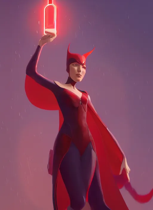 Image similar to scarlet witch, goro fujita, naturel, hyper detailed, digital art, trending in artstation, cinematic lighting, studio quality, smooth render, unreal engine 5 rendered, octane rendered, art style by klimt and nixeu and ian sprigger and wlop and krenz cushart.