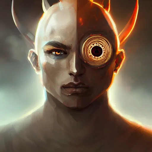 Image similar to a stunning portrait of a noble male human fantasy warrior, with glowing eyes, face, intricate, elegant, highly detailed, digital painting, artstation, concept art, smooth, sharp focus