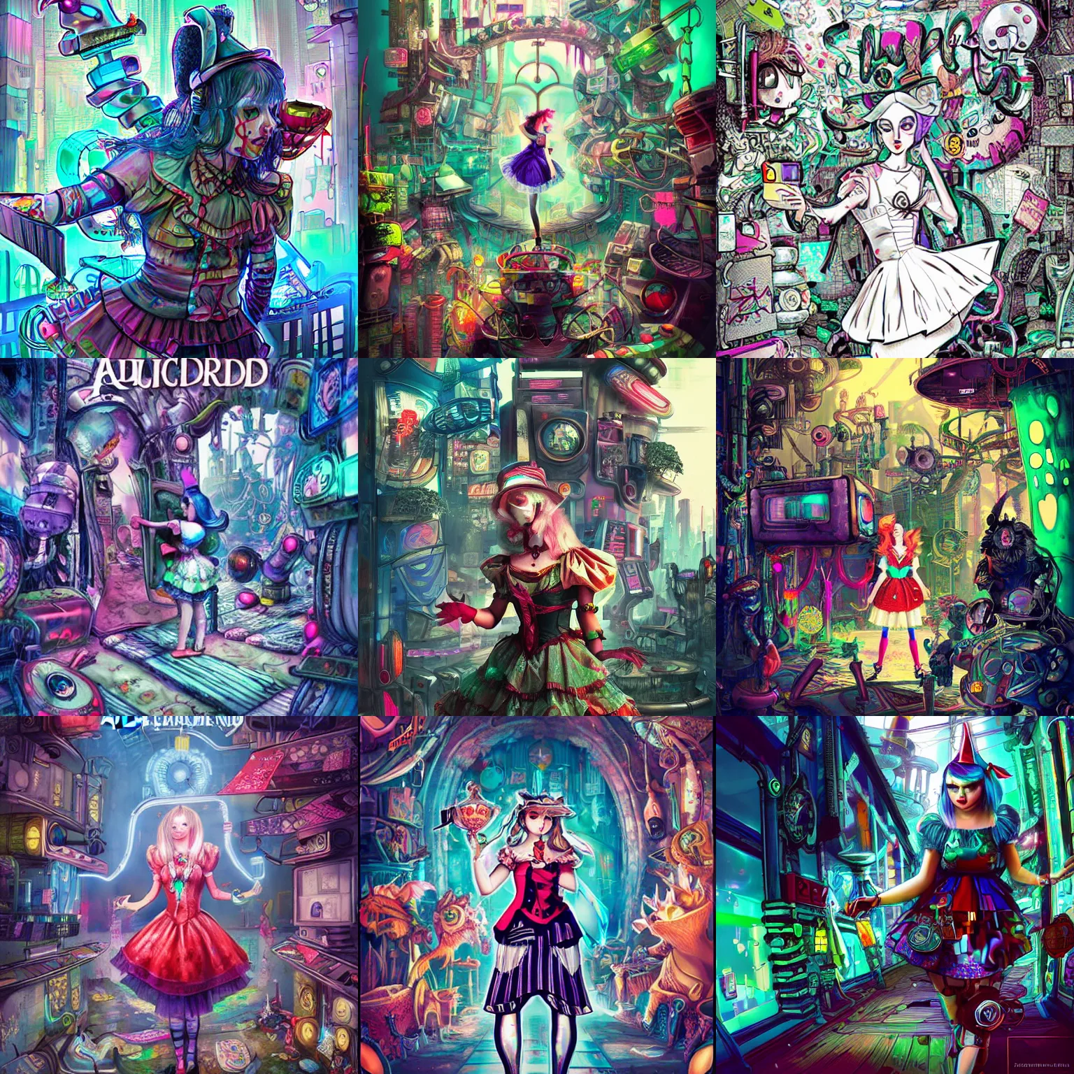 Prompt: Alice in Wonderland Cyberpunk