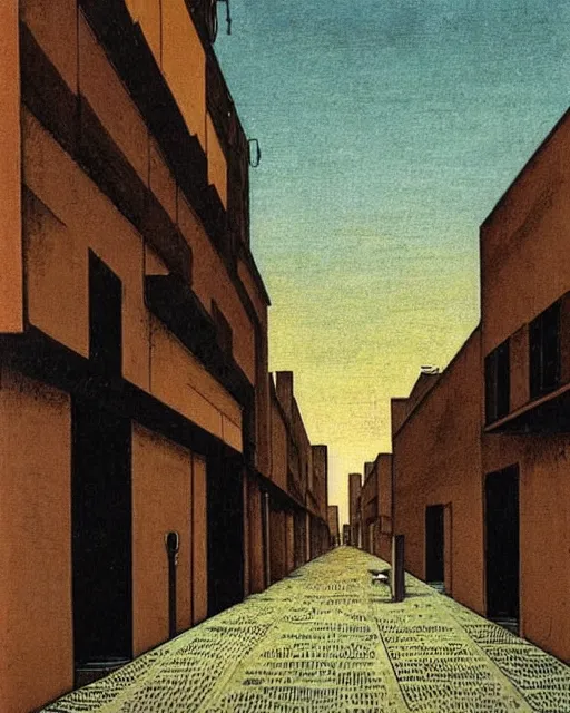 Image similar to empty street on a melancholy rainy night of cyberpunk city de chirico