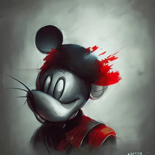 Image similar to portrait of mickey mouse, epic, tragic, military art, fantasy, dieselpunk, hd shot, digital portrait, beautiful, artstation, comic style, by artgerm, guy denning, jakub rozalski, magali villeneuve and charlie bowater