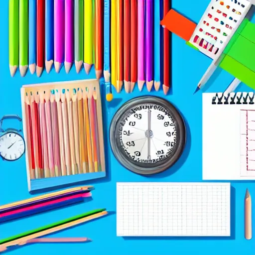 Image similar to back to school with school supplies and equipment, background and poster for back to school, lots of colored pencils along with a pencil sharpener and a ruler, 3 d rendering
