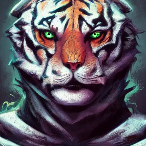 Image similar to exophilia, handsome, tiger alien race, arcana, godlike, harmony artstation