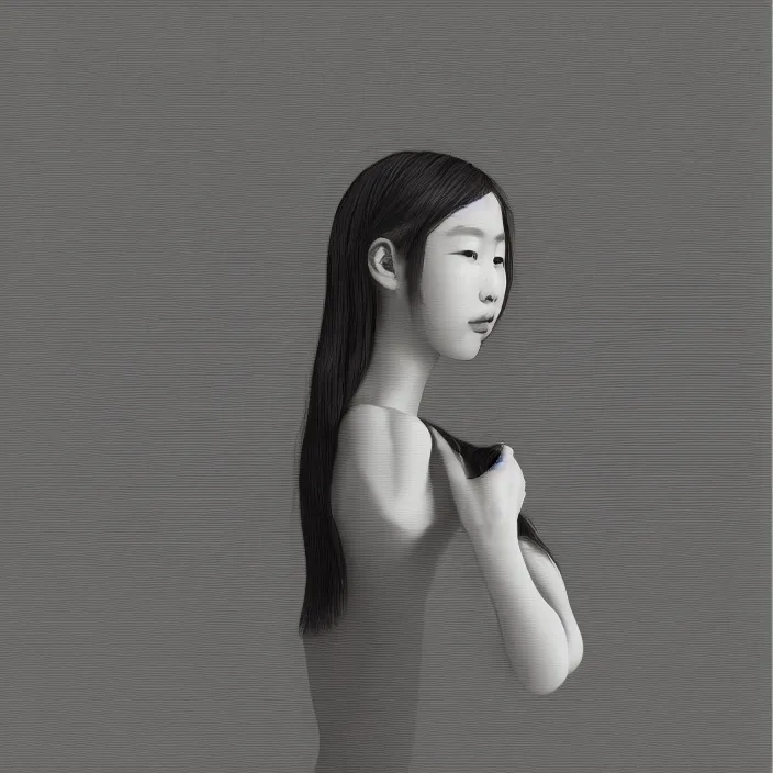 Prompt: feminine korean girl, sharp, bauhaus, aerodynamic, fast, flat art, digital art, hd, by santiago calatrava, by escher