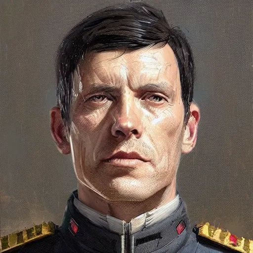 Image similar to portrait of a man by greg rutkowski, british features, straight jaw, short black hair, star wars expanded universe, he is about 6 0 years old, wearing uniform of the galactic alliance navy, highly detailed portrait, digital painting, artstation, concept art, smooth, sharp foccus ilustration, artstation hq