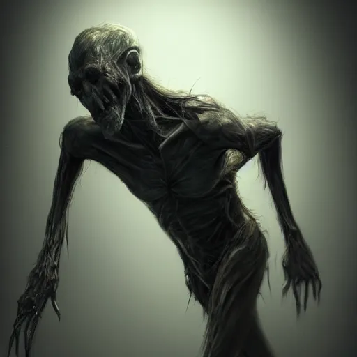 Image similar to A gangly humanoid monster running towards a person sleeping in a bed, trending on Artstation, Digital Painting, Photo Realistic, Dynamic Lighting, Gloomy, Insanely Detailed, Award Winning