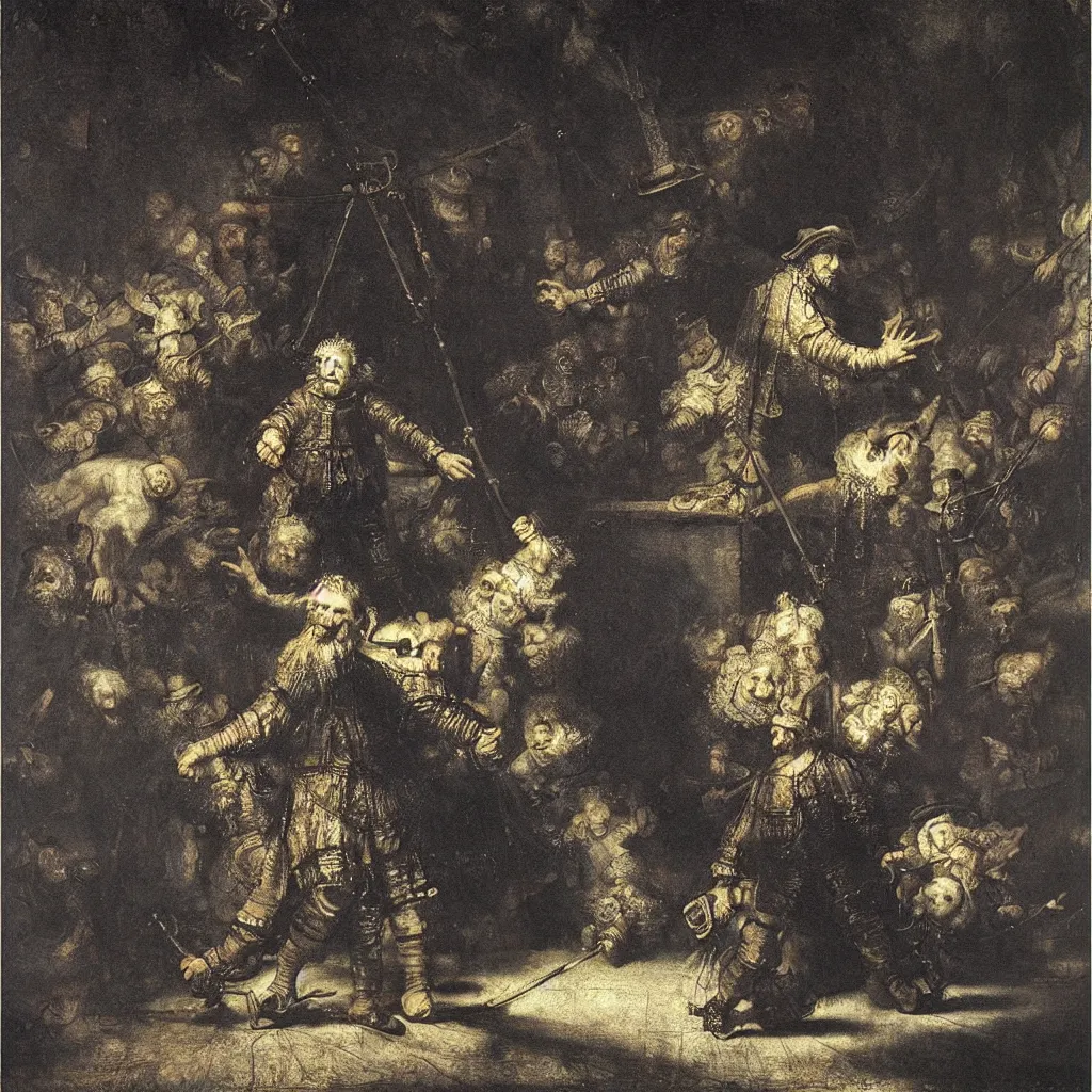 Prompt: the dream of reason produces monsters, painting by Rembrandt