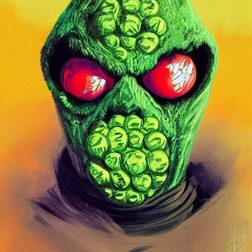 Image similar to a tennis ball monster wearing a balaclava and jewelry , digital art, fantasy, magic, trending on artstation, ultra detailed, professional illustration by Basil Gogos