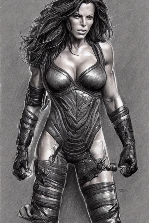 Prompt: a sketch of a muscled Kate Beckinsale as a ruggedly handsome heroine, pencil drawing, pencil, drawing, intricate, elegant, highly detailed, centered, smooth, sharp focus, sketch by artgerm and donato giancola and Joseph Christian Leyendecker, Ross Tran, WLOP