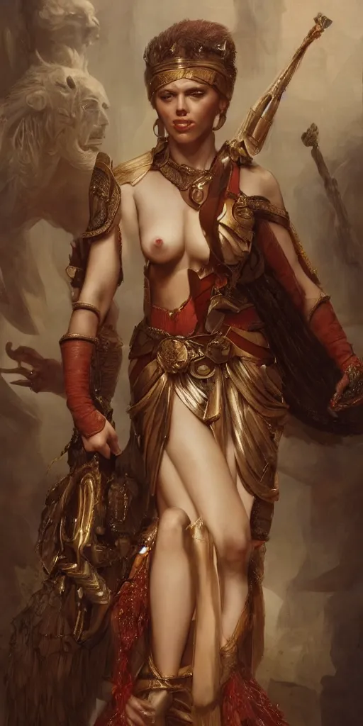 Prompt: the portrait of scarlett johansson as amazon in intricate dress by roberto ferri, fantasy, witcher, very detailed oil painting, masterpiece, 8 k