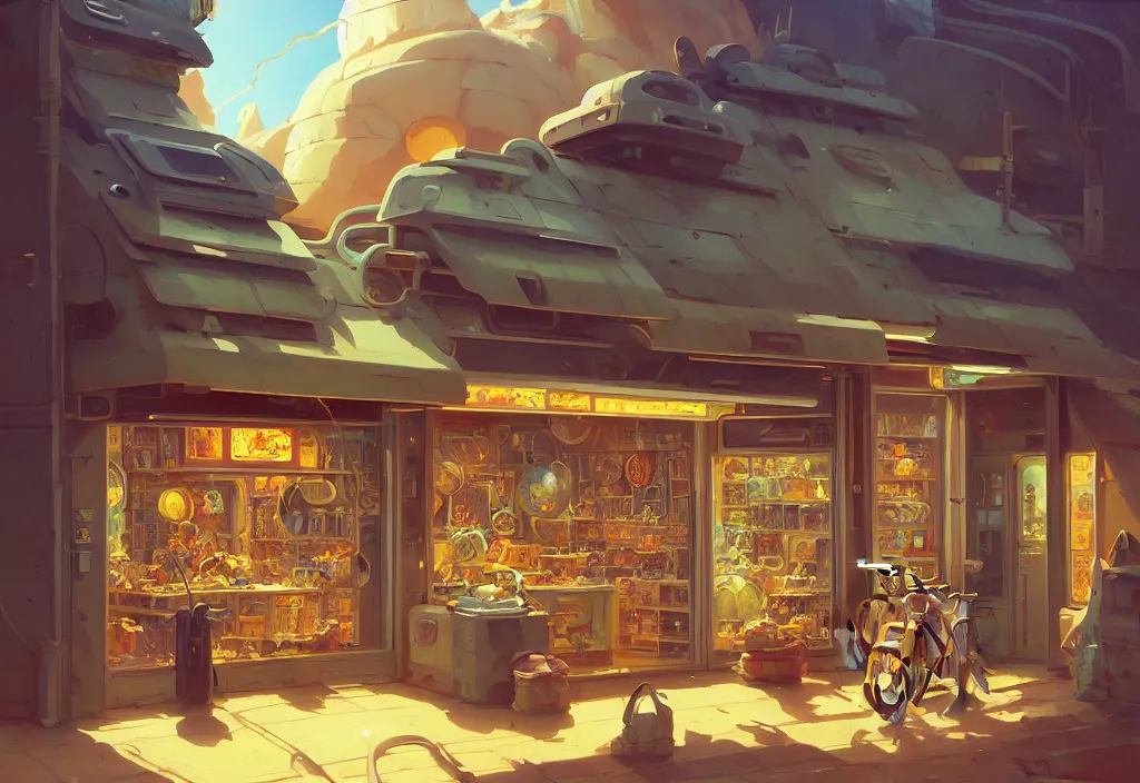 Image similar to a small chubby futuristic shop in the desert surrounded by two metal boxes, intricate oil painting, high detail illustration, sharp high detail, manga and anime 1 9 9 9, official fanart behance hd artstation by jesper ejsing and makoto shinkai, 4 k,