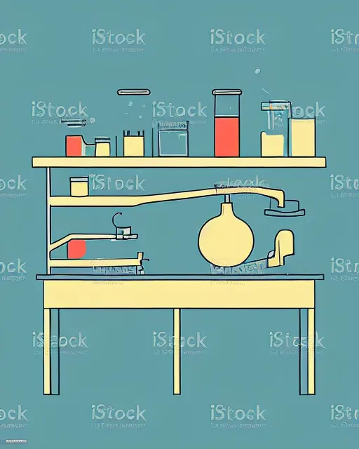 Image similar to science lab. clean cel shaded vector art. minimalist illustration art