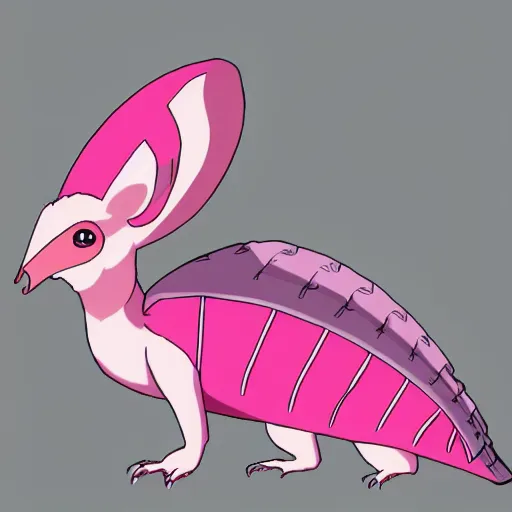 Image similar to ( ( ( anthropomorphic pink armadillo with wings ) ) ), anime character