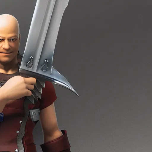 Prompt: mr. clean holding cloud's sword from final fantasy, 4 k, realistic, 8 k