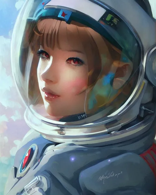 Image similar to portrait Anime astronaut girl cute-fine-face, pretty face, realistic shaded Perfect face, fine details. Anime. realistic shaded lighting by Ilya Kuvshinov Giuseppe Dangelico Pino and Michael Garmash and Rob Rey, IAMAG premiere, WLOP matte print, cute freckles, masterpiece