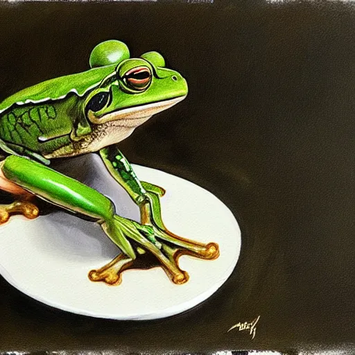 Prompt: Alex Jones with frog legs, photorealistic painting