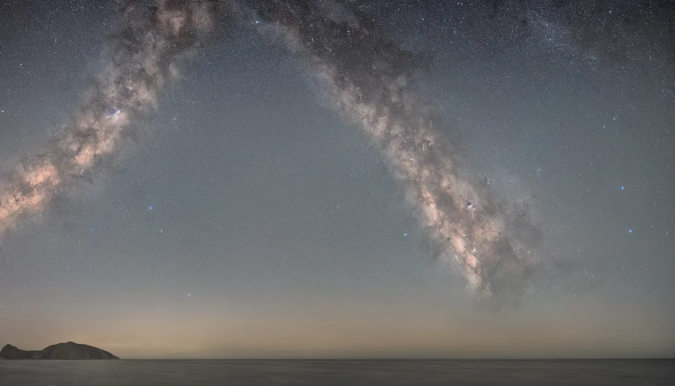 Image similar to coast of Lima, Peru at dusk with a Milky Way sky photographed in 4K, photorealistic