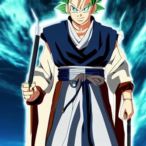 Prompt: Obi-Wan Kenobi as an anime character from Dragon Ball Z. Beautiful. 4K.