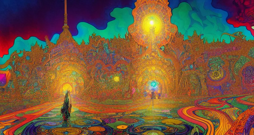 Prompt: An extremely psychedelic map illustration of the black rock city at night, colorful, surreal, dramatic lighting, magic mushrooms, psilocybin, LSD, map, detailed, intricate, elegant, highly detailed, digital painting, artstation, smooth, sharp focus, illustration, art by Krenz Cushart and Artem Demura and alphonse mucha