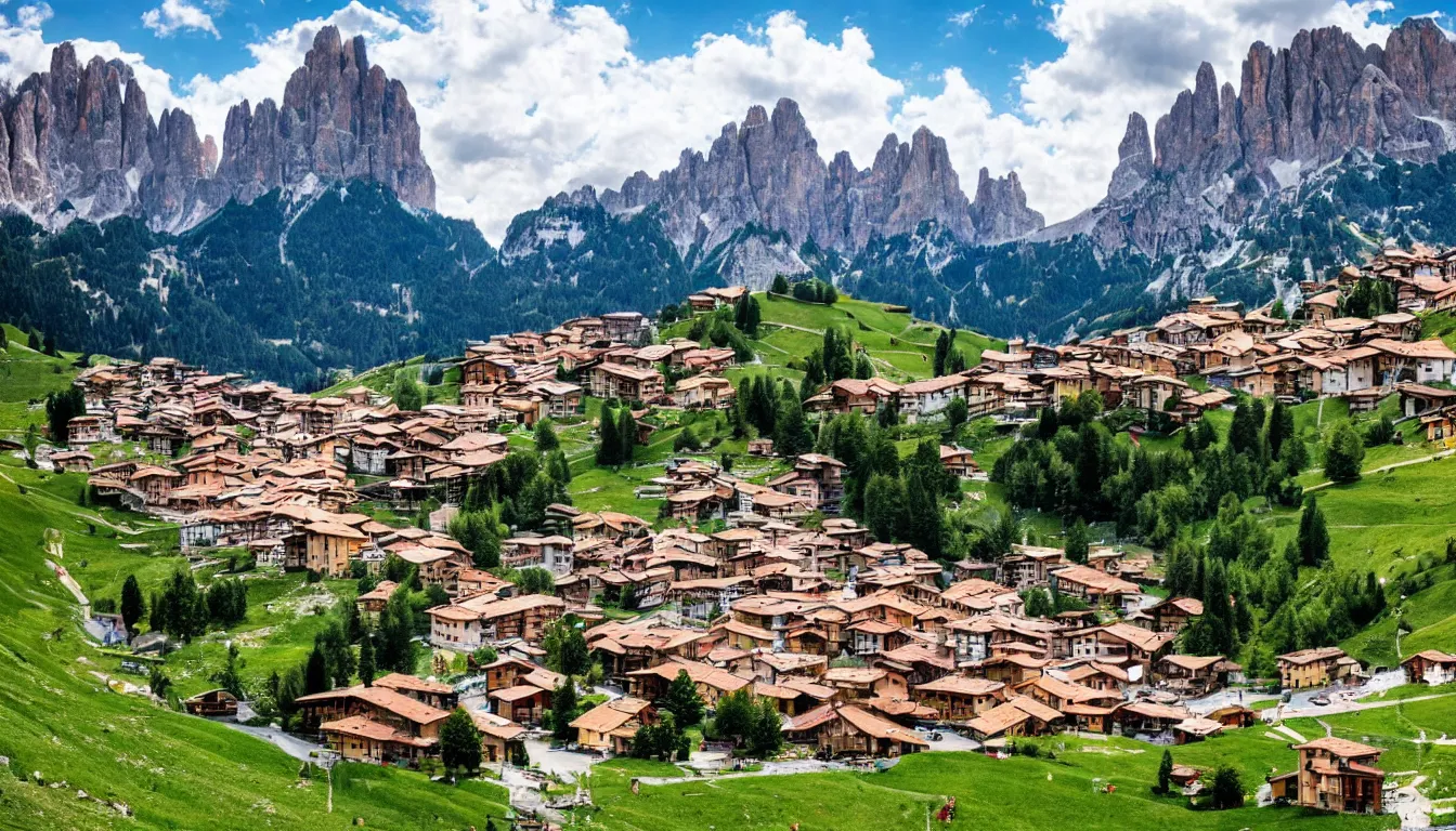 Image similar to an italian town in the dolomites mountains