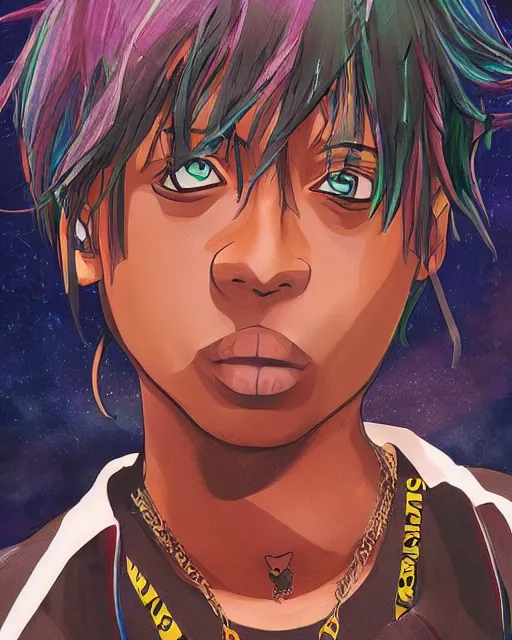 Image similar to juice wrld rapper rockstar legend as an anime character highly detailed photo realistic anime digital art