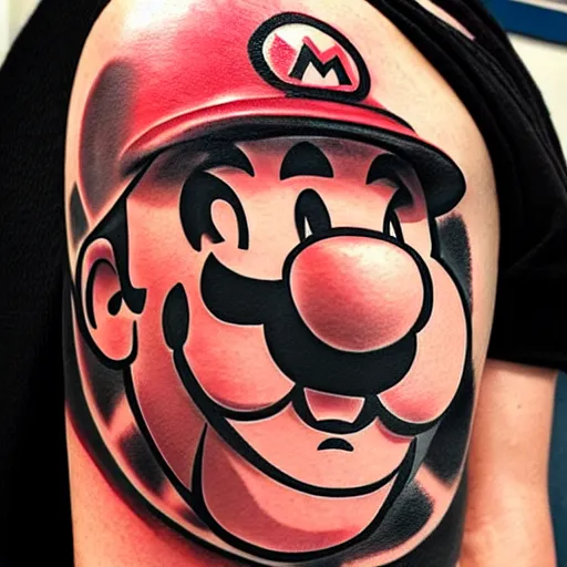 Prompt: tattoo design, stencil, portrait of mario from mario brothers by artgerm