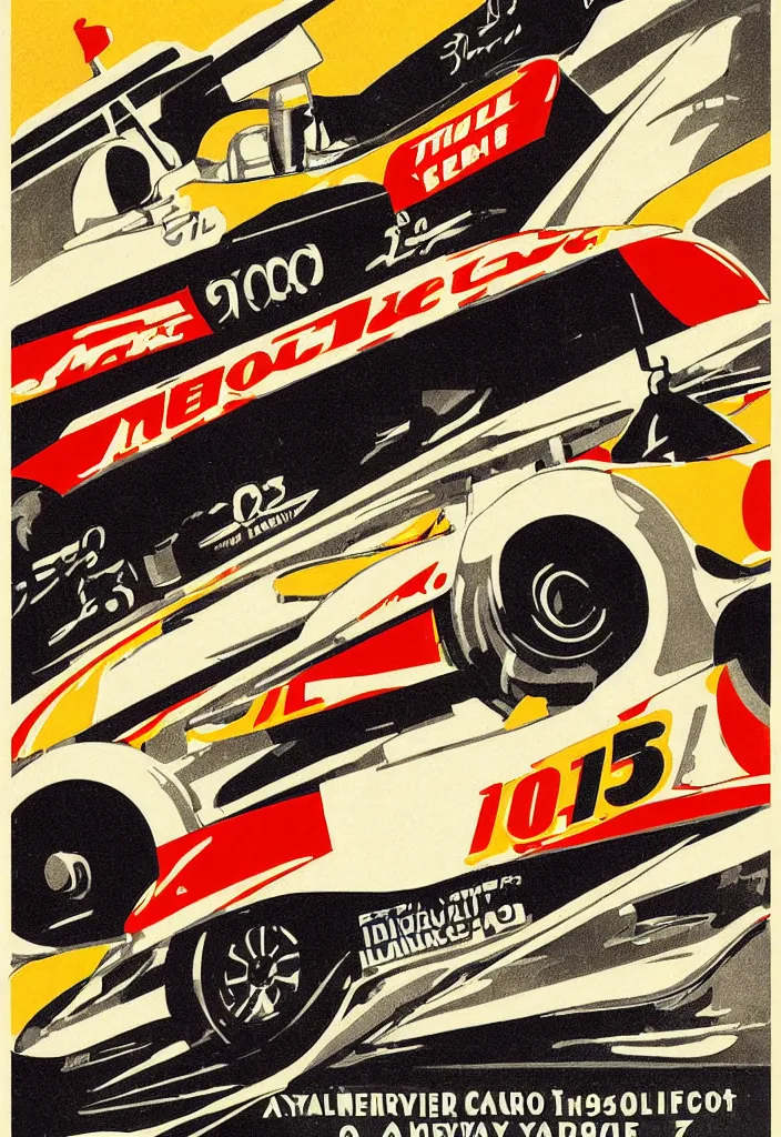 Image similar to year 1 9 3 2 indy 5 0 0 auto race poster, art deco style, paper print