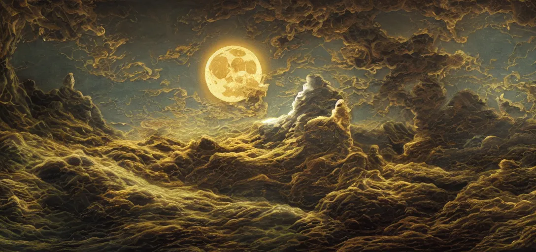 Prompt: moon is protodoom feral internet, coherent, detailed, intricate, neoclassic oil painting, 8 k resolution