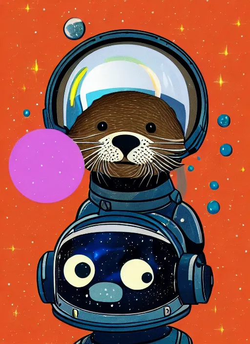 Image similar to a portrait of a cute otter with a space helmet, swimming through a beautiful galaxy!!!, detailed, artstation