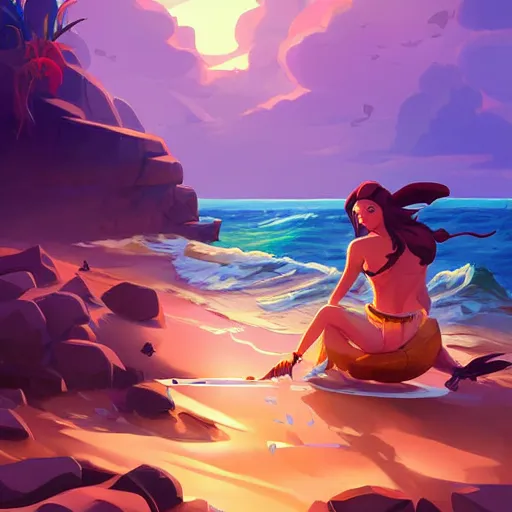 Image similar to painting mermaid treasure on sea of thieves game avatar hero smooth face median photoshop filter cutout vector, behance hd by jesper ejsing, by rhads, makoto shinkai and lois van baarle, ilya kuvshinov, rossdraws global illumination