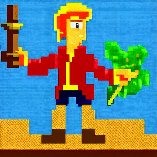 Prompt: pixel art Guybrush Threepwood from Monkey Island, retro, 90\'s game