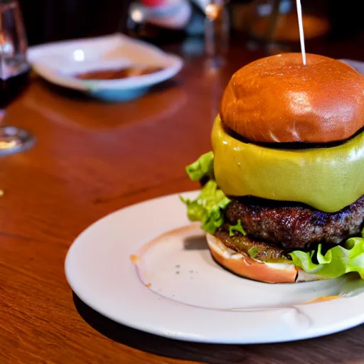 Prompt: burger in a fancy french restaurant