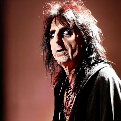 Image similar to alice cooper wearing a dark hooded robe