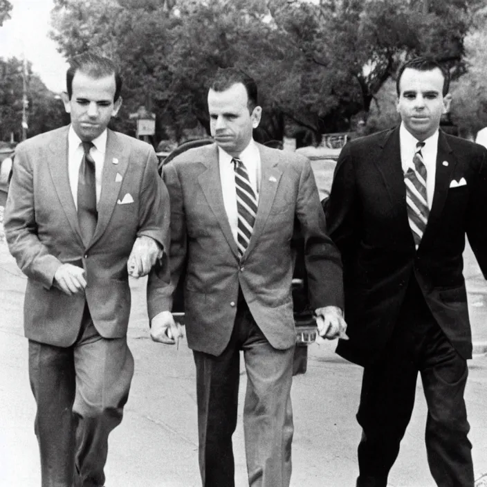 Image similar to Joe Biden walking with Lee Harvey Oswald as walmart