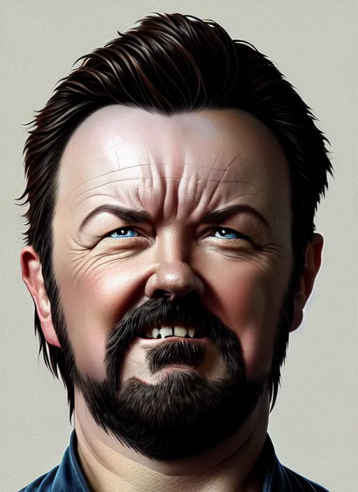 Image similar to portrait of ricky gervais, d & d, muscular! fantasy, intricate, elegant, highly detailed, digital painting, artstation, concept art, smooth, sharp focus, illustration, art by artgerm and greg rutkowski and alphonse mucha