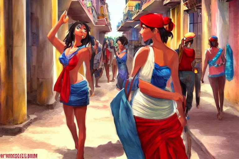 Image similar to concept art, painting of cuban women in havana, digital anime art, good lighting,