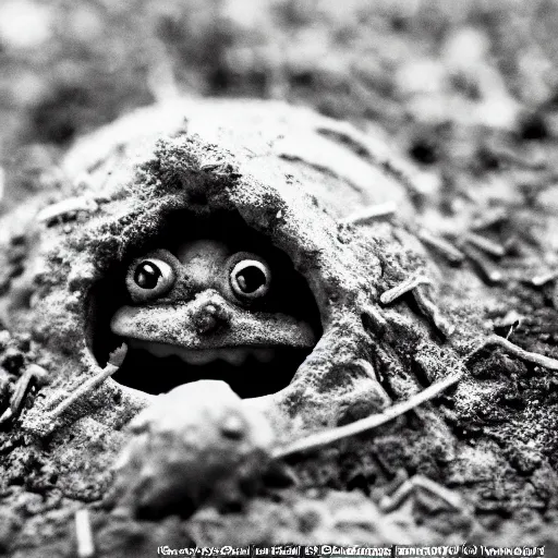 Prompt: scanning electron microscope image of microscopic goblin hiding amongst detritus