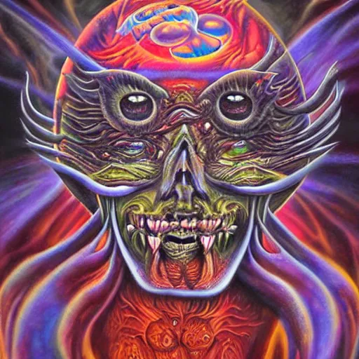 Image similar to the second layer of hell, airbrush art, shamanic dmt horror art, by basuki abdullah