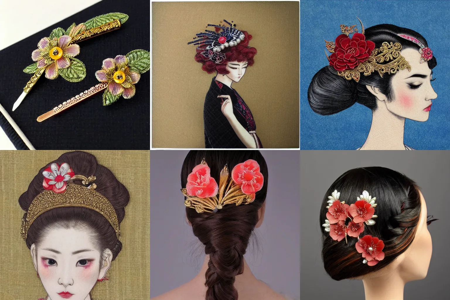 Prompt: intricate Kanzashi hair sticks Chie Yoshii