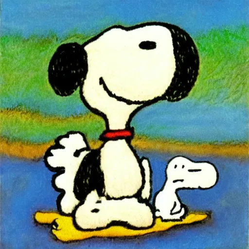 Prompt: snoopy and woodstock by dora carrington, oil pastels