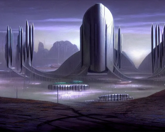 Prompt: The forks, sci-fi cinematic scene by Jim Burns