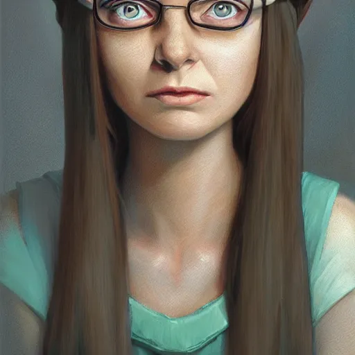 Image similar to beautiful hyperrealistic detailed matte portrait painting of louise belcher, by andreas rocha and john howe, and martin johnson