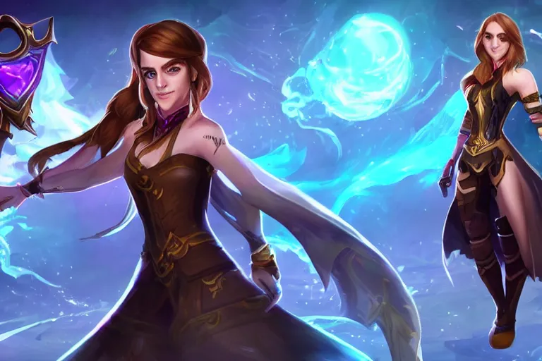 Prompt: Emma Watson in League of Legends as champion. Digital Art. Legendary Skin.