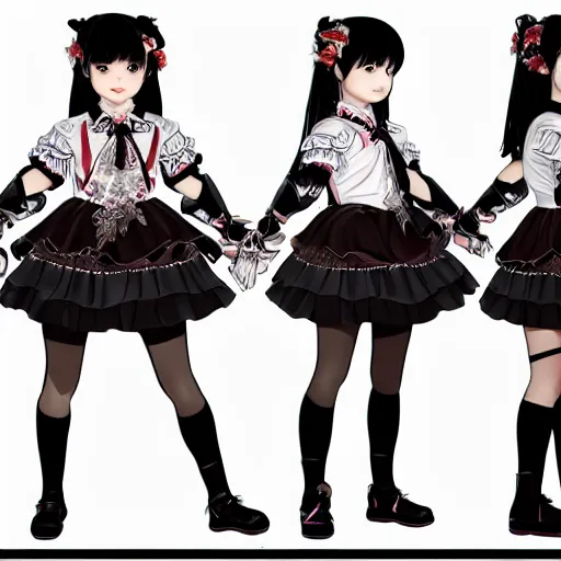 Image similar to full body character art sheet of Yui Mizuno from Babymetal, trending in artstation, 4k, by Artgem with Ayami Kojimareg, rutkowski and alphonse mucha