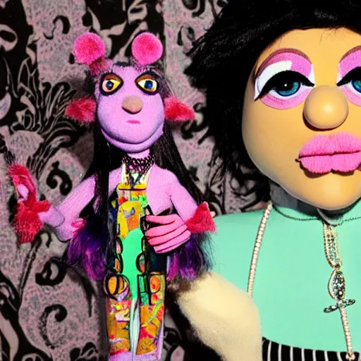 Image similar to greasepunk prying anna sui as a muppet