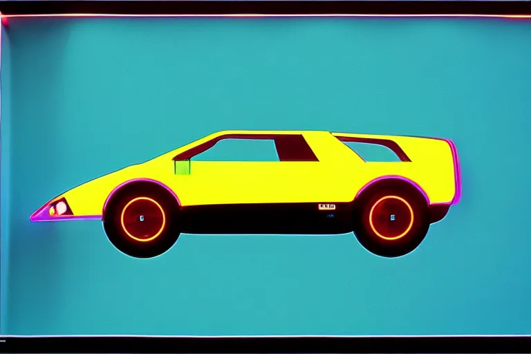 Image similar to designed by giorgetto giugiaro stylized poster of a single bronco, thick neon lights, ektachrome photograph, volumetric lighting, f 8 aperture, cinematic eastman 5 3 8 4 film